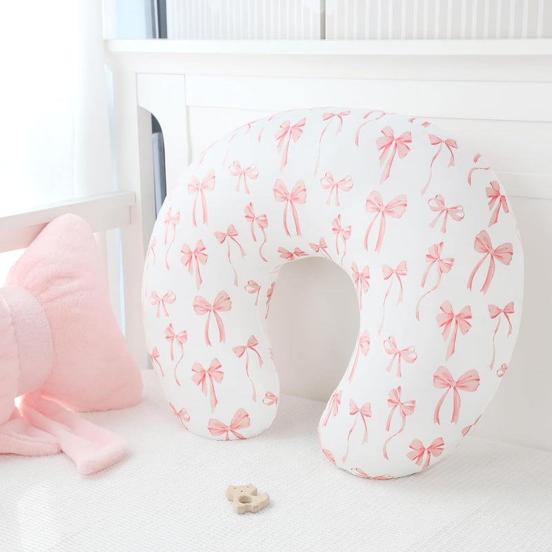 DAYEEBALL Nursing Pillow Cover, Removable Nursing Covers for Breastfeeding Pillows, Stretchy and Soft Fit for Baby Girls Boys Newborn, Pink Bow(Only Cover) - Image 4